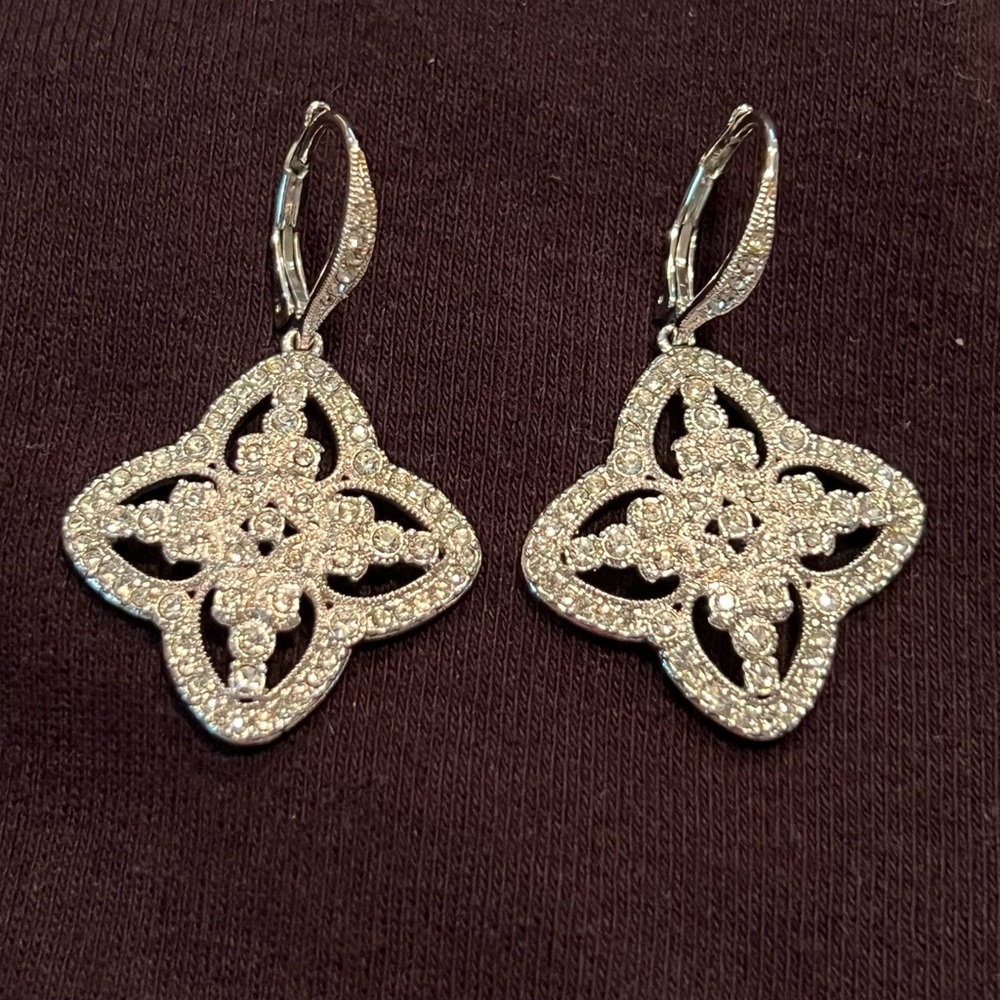 Nadri Silver Pave Filigree Earrings